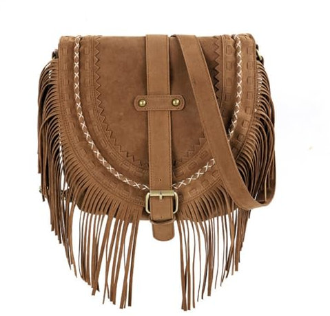 JOLLQUE Wildleder Crossbody Tasche für Frauen, Quaste Sling Bohemian Schultertaschen für Reise und Reise (Khaki)