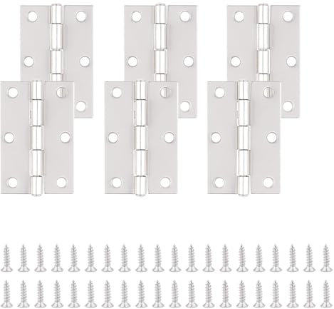 CANGCANG 6PCS Door Hinges,75mm (3 Inch) Silver Butt Hinges Cupboard with 40 pcs Silver Screws for Outdoor and Internal Doors Home Furniture Wooden Door Hinge Thickened Folding
