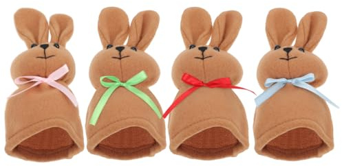MAGICLULU Ostereierwärmer mit Osterhasen Design aus Polar Fleece 4 Stück Waschbar und Schützt Besteck vor Schmutz in Braun für Osterparty Dekoration