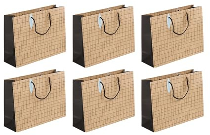 Clairefontaine 28794-6Cpack - Packung 6 Geschenktasche - Tüte Kraft, Format Shopping (37,3x11,8x27,5 cm), Kollektion Minimalist, 210g, Weiß - Blau - Geo, geeignet für voluminöse Geschenke, 1 Pack