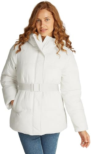 Calvin Klein Damen Pufferjacke Logo Belt Short Puffer mit Gürtel, Weiß (Ivory), L