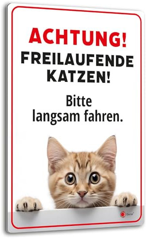 Achtung freilaufende Katzen Hinweis-Schild I Warnschild I Aluverbund I 20 x 30 cm I az146