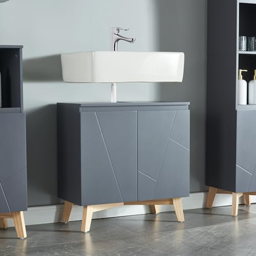 [en.casa] Overath Meuble de salle de bain sous lavabo avec 2 portes, 4 pieds, 60 x 60 x 30 cm, gris