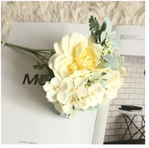 Künstliche Blumen, Kamelie, Pfingstrosen, Rosen, Hochzeitsblumen, selbstgemachter Blumenstrauß, rosa Begonie, Haus, Garten, Party, Dekoration, künstliche Blumen (Farbe: Gelb)