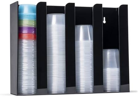 Inevibe Portion Cup and Lid Holder for Condiment & Sauce Cups 4 Compartment | Acrylic Organizer Fits Cups 2 oz to 5.5 oz in Size, Use Dispenser on Countertop or Wall Mount