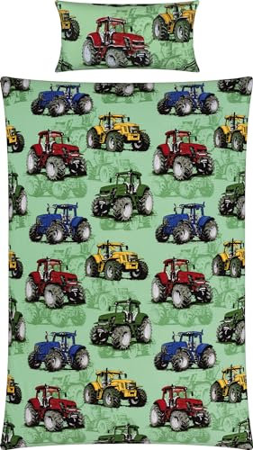 REDBEST Kinder-Bettwäsche Renforcé grün Größe 1x 135x200 cm + 1x 40x80 cm