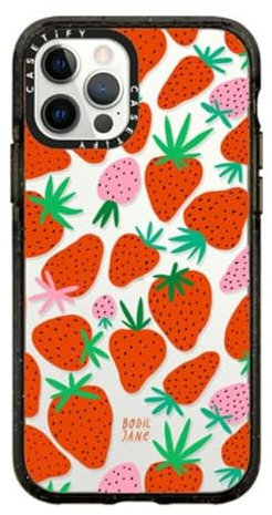 CASETiFY Impact iPhone 12 Pro Case [4X Military Grade Drop Tested / 8.2ft Drop Protection] - STRAWBERRIES - Clear Black