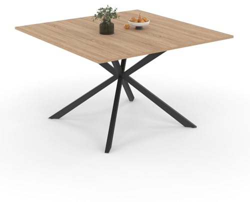 IDMarket - Quadratischer Esstisch ALIX 8 Personen Spinnenfuß Holz und Schwarz 110 cm