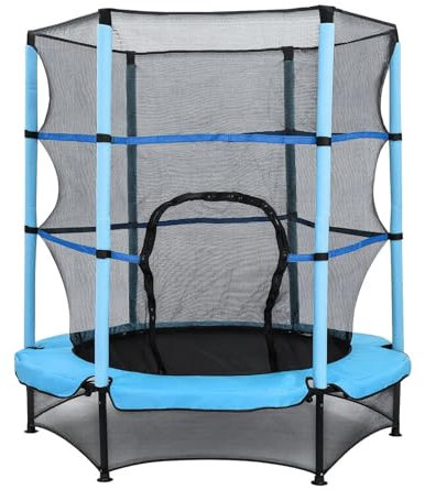 Youyijia Trampoline Diameter 140 cm, Garden Trampoline with Rubber Cord Suspension and Safety Net, Indoor Outdoor Fun Garden Toy, Load Capacity 50 kg (Blau)
