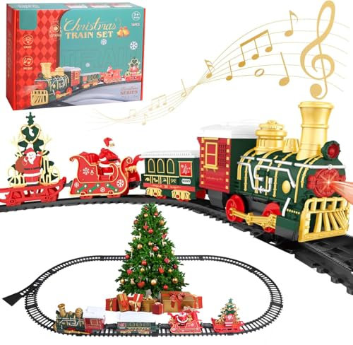 OBEST Tren Eléctrico Navidad Niños Juguetes, Tren Eléctrico de Papá Noel Árbol Navidad Trineo con Luz Sonidos Locomotora Vías, Tren de Papá Noel Árbol Navidad Trineo, Regalos Navidad Año Nuevo Niños