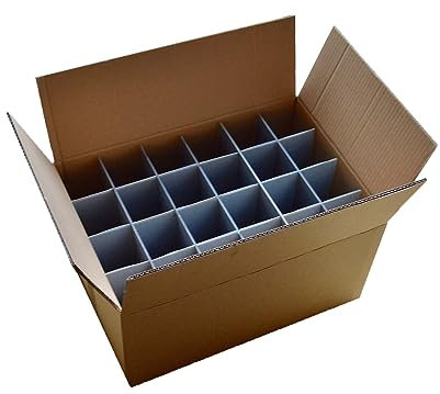 Wine Glass Packing Box - Pack of 2 | Glassware Box | Strong - Brown Double Walled Cardboard Box | 15 Cells | Glass or Item max Width 97mm, Glass max Height 240mm | Box ref. 240-15-C-II