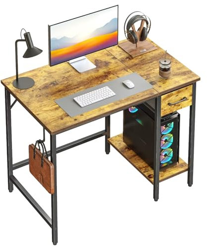 DOMSHOCT Computer Home Office Schreibtisch mit Schublade, 100 x 50 cm, kleiner Arbeitsschreibtisch, moderner einfacher PC-Schreibtisch, Braun