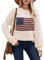 cffvdiz Cuello Redondo Bandera Americana Suéter Manga Larga Suelta Rayas USA Jersey Tops Otoño 2024,Apricot,XL
