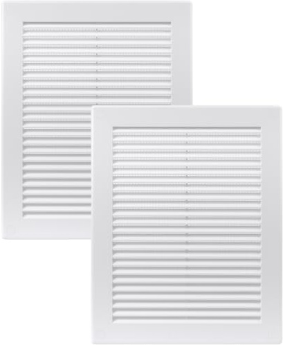 Vent Systems 200 x 250 mm - 2 Stück - Weiß Lüftungsabdeckung – Flache, Rechteckig Lüftungsschlitze mit Fliegengitter – HVAC-Lüftungsöffnungen für Badezimmer, Heimbüro - Lüftungsgitter/Abdeckung