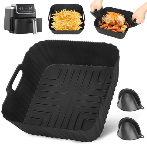 Hivio Silicone Air Fryer Liner with Gloves for Ninja Air Fryer Pro 4.2L AF140UK/ Cosori 5.5L/Ninja Speedi 5.7L ON400UK, Non-Stick AirFryer Accessories for MAX PRO 6.2L