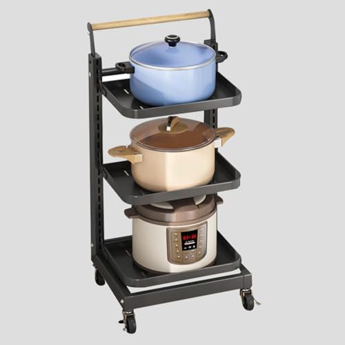 Soporte para sartenes de gas con estante para microondas y tabla de cortar blanca y organizador de ollas, color negro (3 x 3 tablas)