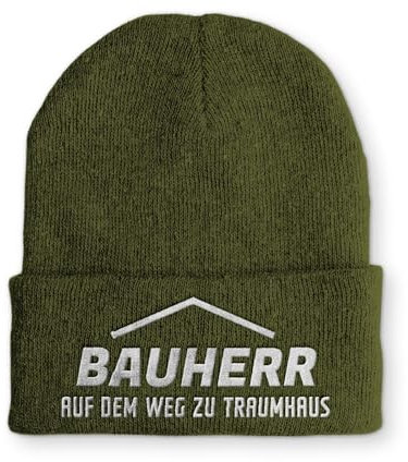 tshirtladen Beanie Bauherr auf dem Weg zum Traumhaus Wintermütze Mütze mit lustigem Spruch, Farbe: Olive