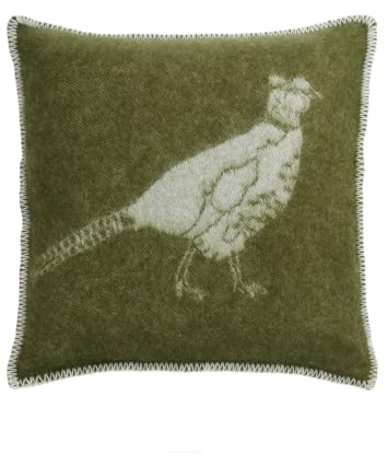JJ Textile Pheasant Cushion Cover 100% Wool - Soft & Cosy with a Reversible Design - Decorative Square Throw Cushion Covers for Bed, Sofa & Home Decor - 45cm x 45cm