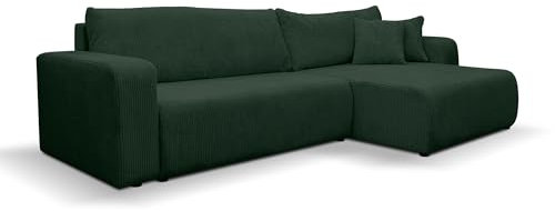 VENASI MÖBEL Luna XL Ecksofa mit Schlaffunktion und Bettkasten Cord-Stoff Schlafsofa Eckcouch Sofa (Grün)