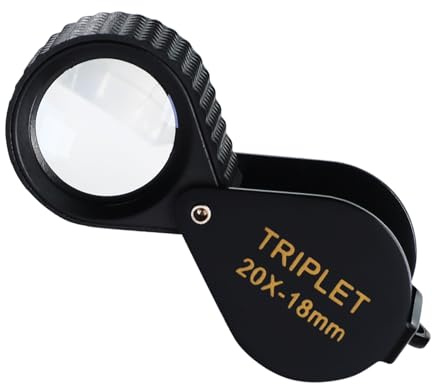TEKCOPLUS Loupe Triplet à grossissement 20x Loupe Portable pour Pierres précieuses de 18 mm avec lentille Optique achromatique et aplanatique, sans Pile, pour bijoutiers et numismates