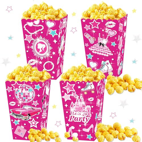 JeVenis 12 PCS Rosa Popcorn Boxen Rosa Süßigkeiten Boxen Let's Go Party Box Leckerli Tüten Goodie Tüten für Kinder Geburtstag Party Bridal BabyShower