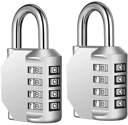 SNZ Lot de 2 Cadenas Code 4 Chiffres Antivol, pour Casier, Hangar, École et Salle de Sport avec Code Numérique - Cadenas Casier et Chaîne Cadenas Robuste et Sécurisé (Argenté)