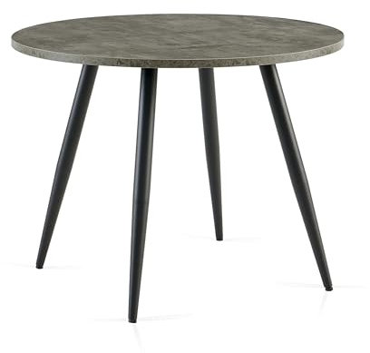 Colorig Modern 100CM Round Dining Table with Round Black Metal Legs, 2-4 Seaters Wooden Table, Space-Saving Kitchen Table for Dining Room Living Room or Office (Grey Marble)