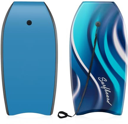 HOMASIS Tavola da Surf Leggera, Bodyboard in XPE, Tavola da Onda con Nucleo in Schiuma EPS, Base a Mezzaluna, Leash da Polso senza Gonfiaggio per Adulti e Adolescenti