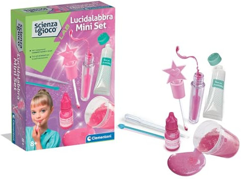 Clementoni Science & Jeu Lab – Kit Brillant à lèvres, Mini Set Laboratoire cosmétique pour Filles 8 Ans pour créer des lèvres Brillantes colorées et parfumées, Langue Italienne, 19415