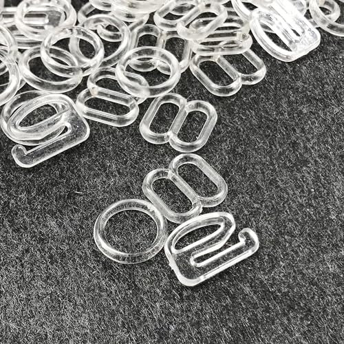 XCSJ 180 Pcs Ganci per Cinturini per Reggiseno Lingerie Regolabile Anello Ganci Spalline del Reggiseno Clip Lingerie Regolazione per Reggiseno,Costumi da Bagno, Camicie da Notte-8mm (Trasparente)
