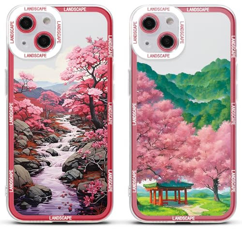 2 Stück Handyhülle für Samsung Galaxy A14 5G Hülle 6.6, Anime Japanische Kirschblüten Blumen Art Manga Muster Ästhetik Design Dünn Weich TPU Silikon Slim Stoßfest Schutzhülle Case,Anime