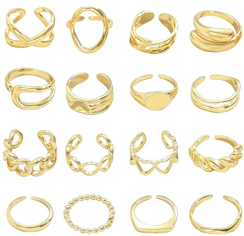 16 Stücke Boho Gelenk Fingerringe, Set Stapelbare Fingerringe Verstellbar