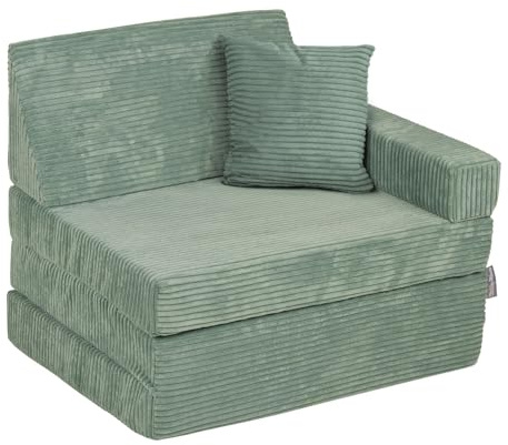 KiddyMoon Kindersessel Aufklappen Mit Kissen Aus Schaumstoff Sessel Für Kinder Kinderstuhl Für Kinderzimmer Stuhl Faltmatratze Matratzen Relaxsessel Kuschelsessel, Grün