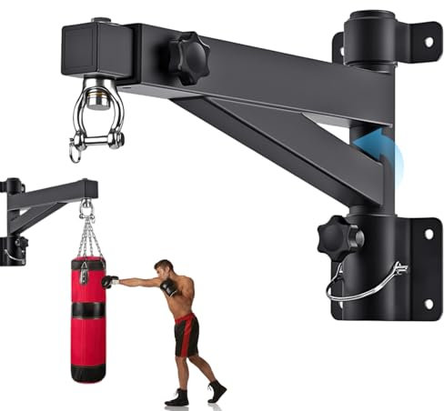 Kensbro Boxsack Halterung, Sandsack Wandhalterung mit 360° leiser Drehung, Strapazierfähige Konstruktion, Verstellbarer 44-64 cm, Gewichtsunterstützung 220LBS Boxsack Aufhängung, Boxsack Ständer