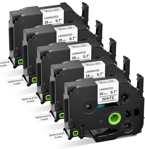 5 Pack TZe-241 Replacement for Brother Label Printer Tape 18mm | Suminey TZ Tape 18mm 0.7 Laminated Label Tape Compatible Brother Ptouch D600 E550W P700 P750W 2430 H500, Black on White