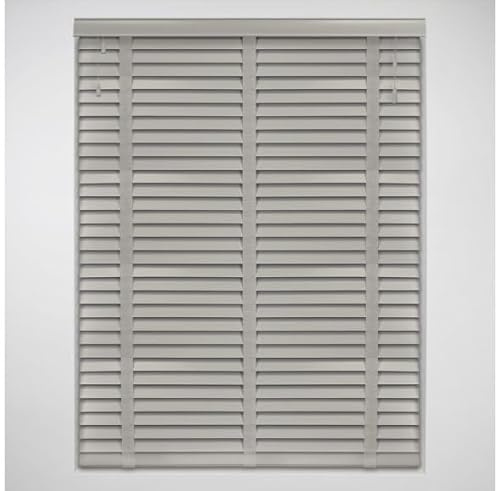 50mm Slat Pale Grey Real Wood Venetian Blind With Tapes 120cm Drop, 180cm | Pale Grey real wood Venetian blind with Tapes. 50mm slats. 180cm width x 120cm drop. Stylish and durable finish.