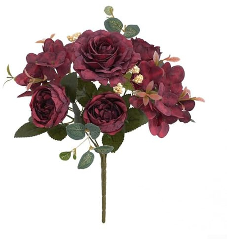 Besttoolifes Bouquet de pivoines artificielles en soie pour fête de mariage, décoration d'intérieur, rouge, orange, violet, rose, blanc (rouge)