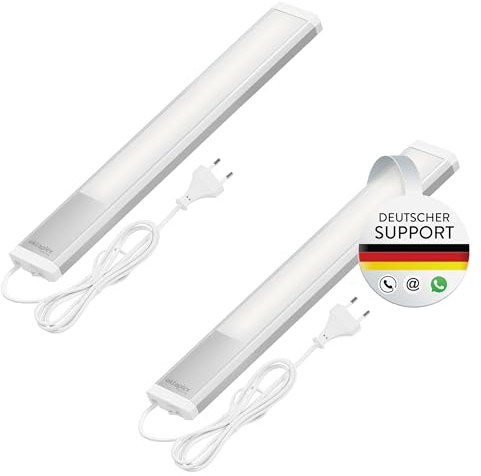 Oktaplex 2er Set Riva LED Unterschrankleuchte flach 40cm warmweiß | 435lm 6W 230V mit Schalter Unterbauleuchte silber Schrankbeleuchtung