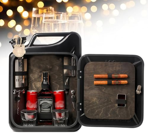UIHECTA Mini-Bar en Bidon 20L, Cadeau d'anniversaire pour Homme, Bar Mobile Métallique, Mini-Bar avec Serrure – Dimensions : 36 x 47 x 17 cm,Noir