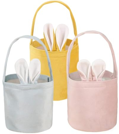 DAHI 3 Pezzi Cestino Pasquale per Bambini, Cestini Pasquali con Manico, Piccoli Cestino per Uova di Pasqua, Sacchetti Coniglietto da Riempire, Buste Regalo Pasqua - Easter Basket