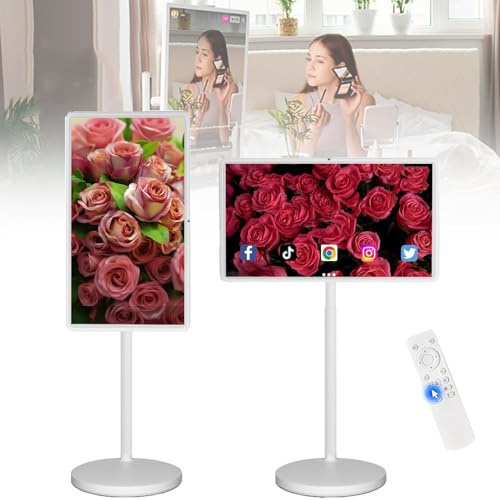 Smart TV portatile – Monitor touch screen da 27 pollici 1080p su ruote con telecomando e batteria da 7800 mAh, design girevole per la visualizzazione sul comodino