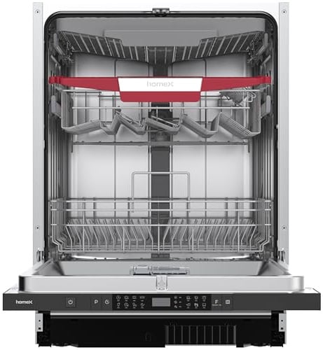 homeX DWFI601444C Geschirrspüler 60 cm Spülmaschine vollintegrierbar EEK C | 14 Maßgedecke, 8 Programme, AquaStop, Besteckschublade, 44 dB, Bodenlicht, AutoDoor, Einbaugeschirrspüler vollintegriert