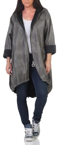 simaranda Damen Regenjacke Oversize Parka mit Kapuze Stylischer Vokuhila Mantel Wasserabweisende Übergangsjacke Einheitsgröße (Gr. 38-42) (DE/NL/SE/PL, Numerisch, 38, 42, Regular, Regular, Grau)
