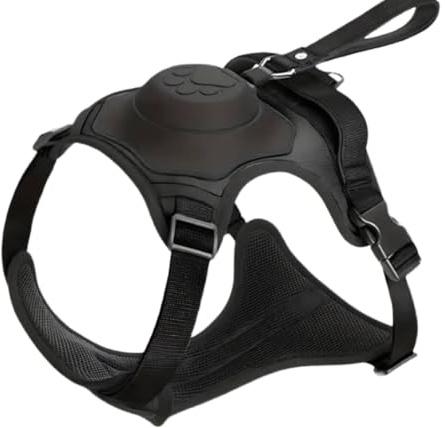 Bandoga 2-in-1 Hundegeschirr mit integrierter Leine – Innovatives Auto-Lock System für mehr Sicherheit & Komfort – Leichtes, atmungsaktives Hunde-Set für Alltag & Reisen - Schwarz in Größe M