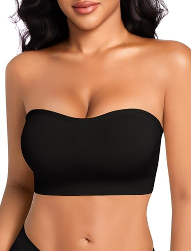 Strapless Bras for Women Non Wired Bandeau Bra Push Up Seamless Multiway | Padded bandeau with removable straps—wear halter or classic. Wireless Strapless Bra with Seamless fabric for everyday comfort