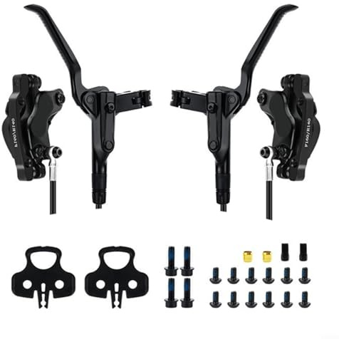 Juego de frenos de disco hidráulicos de 4 pistones para bicicleta de montaña, calibrador de aleación de aluminio CNC con aceite mineral compatible con rotor, resistente al calor extremo para ciclismo