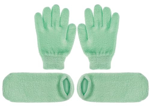 ROMISBABA Guantes Spa 2 Pares Exfoliantes y Blanqueadores para Manos y Pies de Gel Natural y Tela para Cuidado Facial y Corporal en Casa