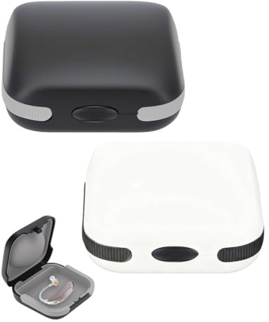 Thhiit 2 Pcs Hearing Aid Storage Cases, 65x65mm Waterproof Hearing Aid Case Built in High Elastic Silicone Air Cushion Ball for Home, Travel, Office