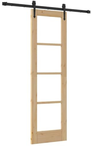mtlskopl Puerta corredera de madera y cristal ORKDAL natural, juego completo con herrajes de 152,5 cm, puerta de habitación de madera maciza de pino para interiores, puerta interior moderna que ahorra