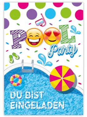 6 Einladungskarten Geburtstag Kinder Schwimmbad für Mädchen Jungen Jungs Einladungen Kindergeburtstag Geburtstagseinladungen Set Partyset Kartenset Party